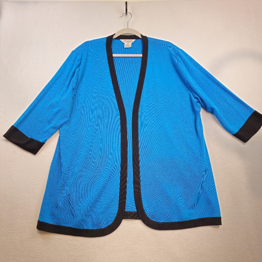 Misook Blue and Black Open Cardigan *flawed Size 1X